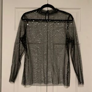 Mesh, mock neck top
